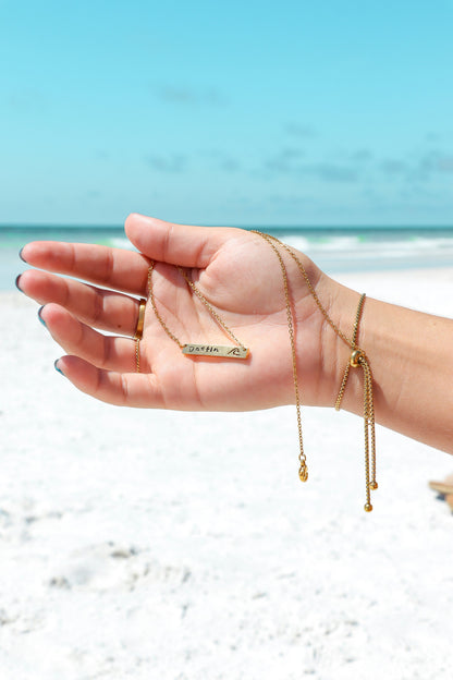 18K Gold PVD Stainless Steel Cutout Wave Blank Bar Necklace