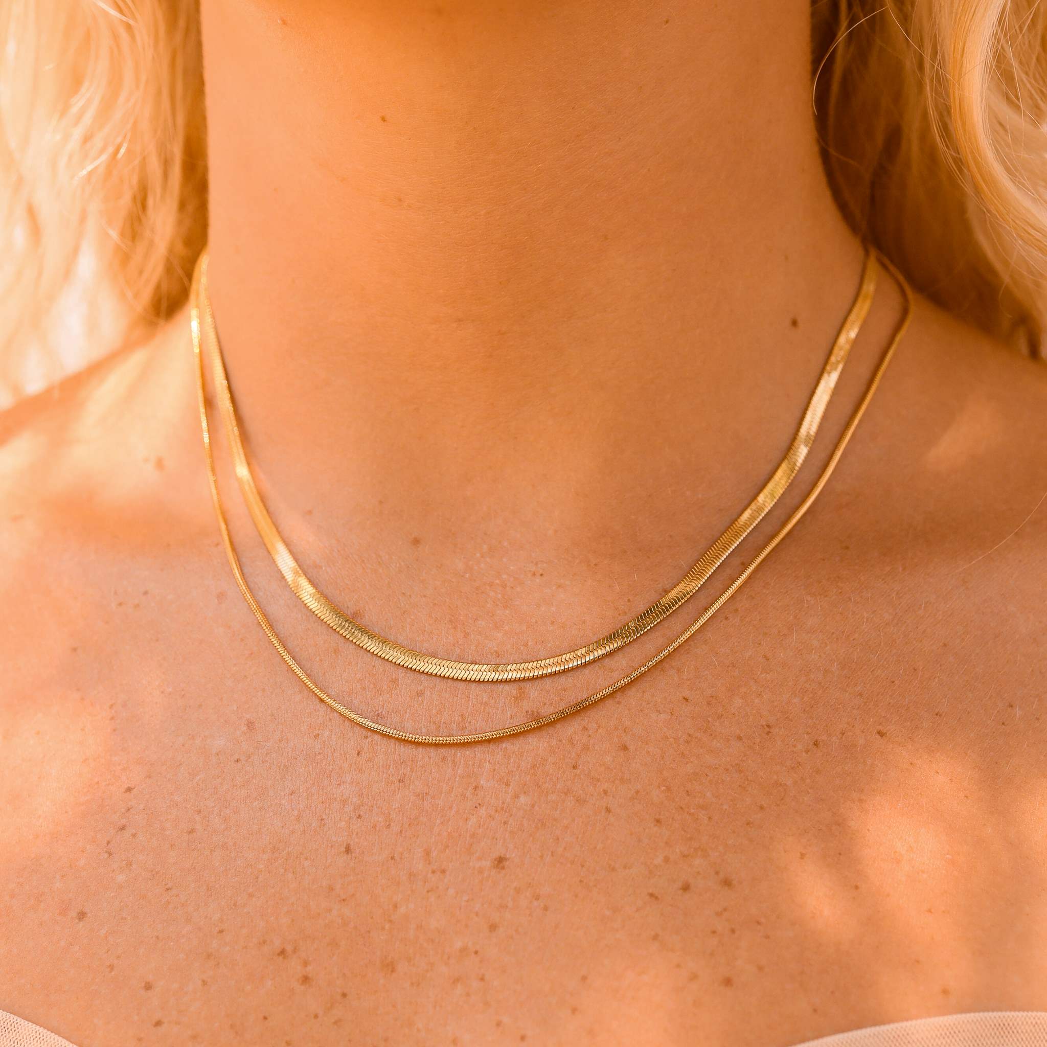 18K Gold PVD Stainless Steel Herringbone Chain Necklace
