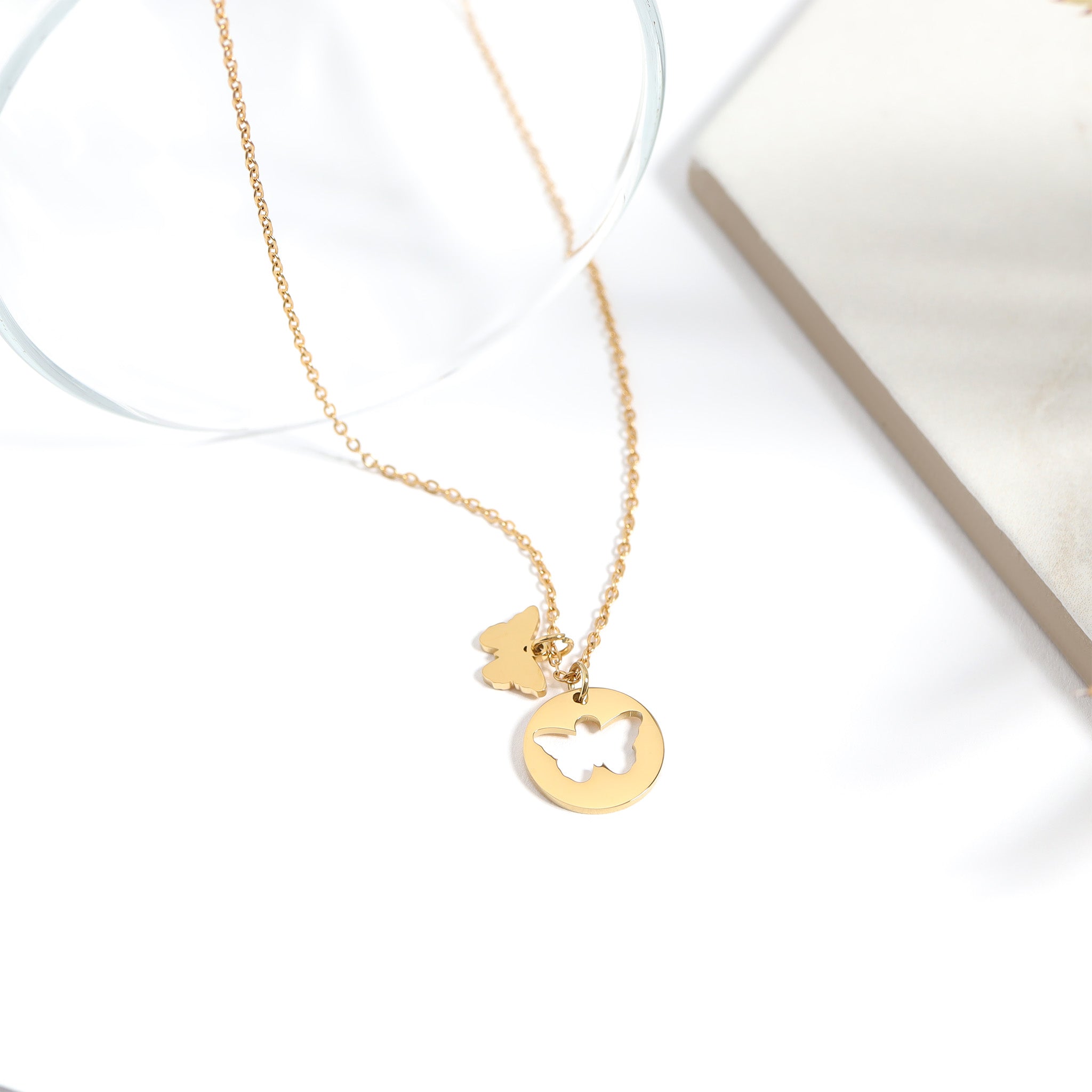 18K Gold PVD Stainless Steel Butterfly Cutout Necklace