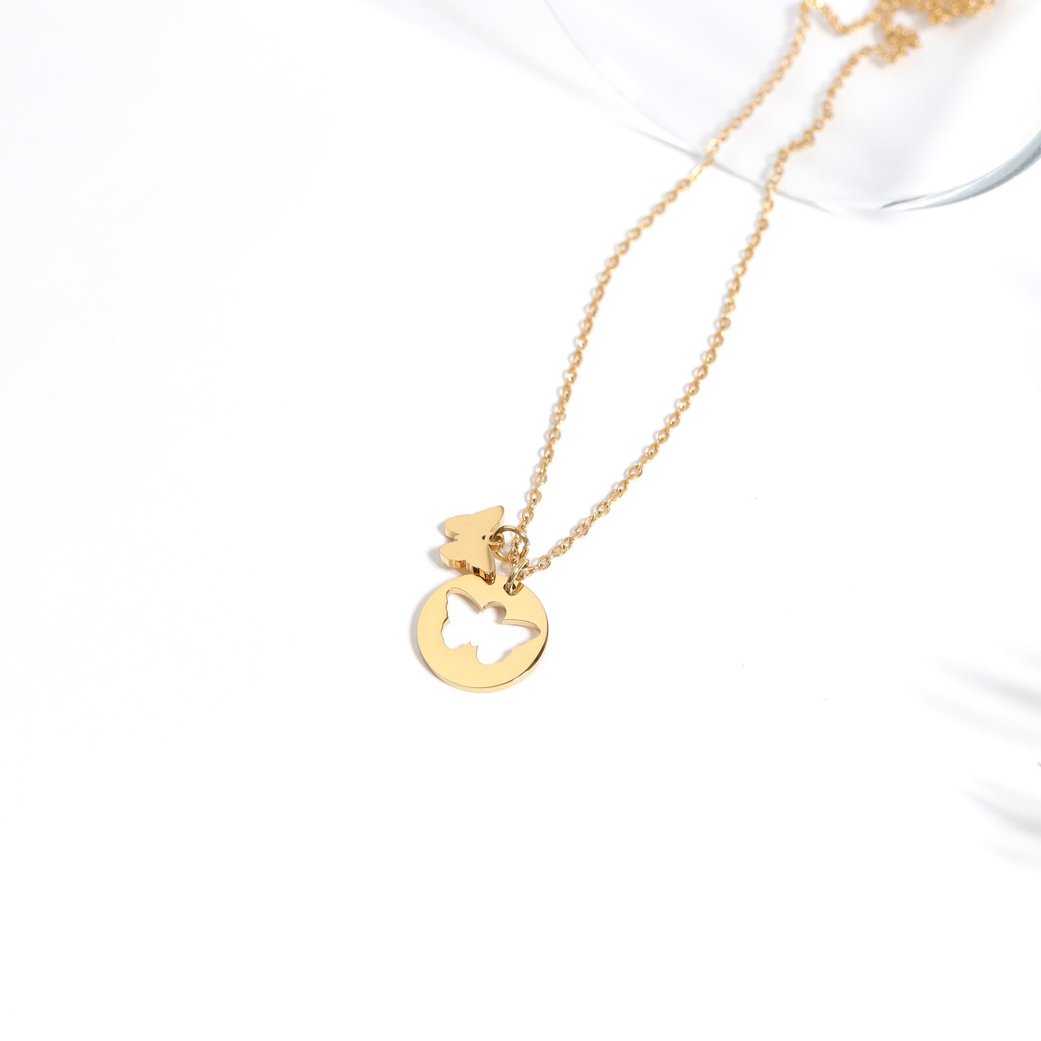 18K Gold PVD Stainless Steel Butterfly Cutout Necklace
