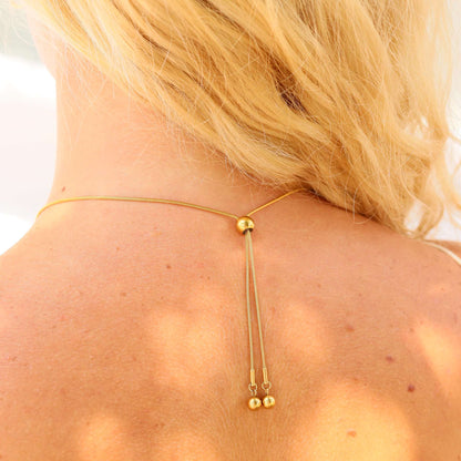 18K Gold PVD Stainless Steel Adjustable Ball Charm Necklace