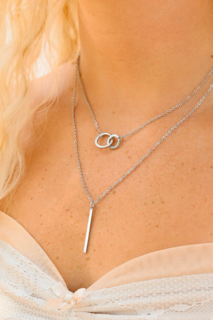 18K Gold PVD Stainless Steel Interlocked Circle and Bar Layered Charm Necklace