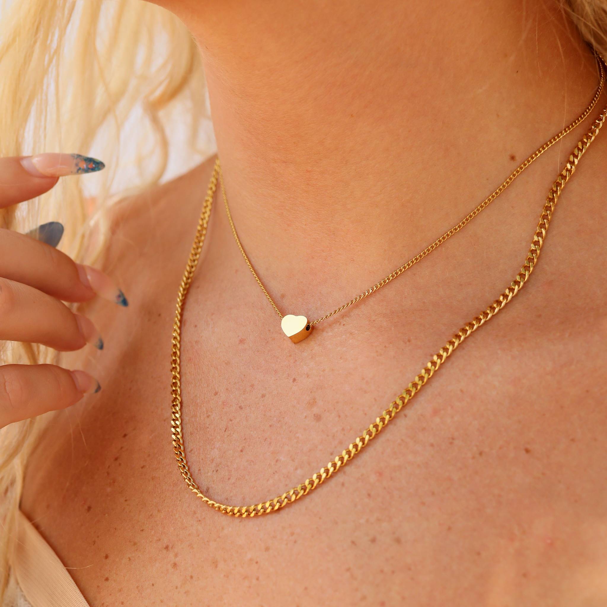 18K Gold PVD Stainless Steel Blank Heart Pendant Layered Necklace