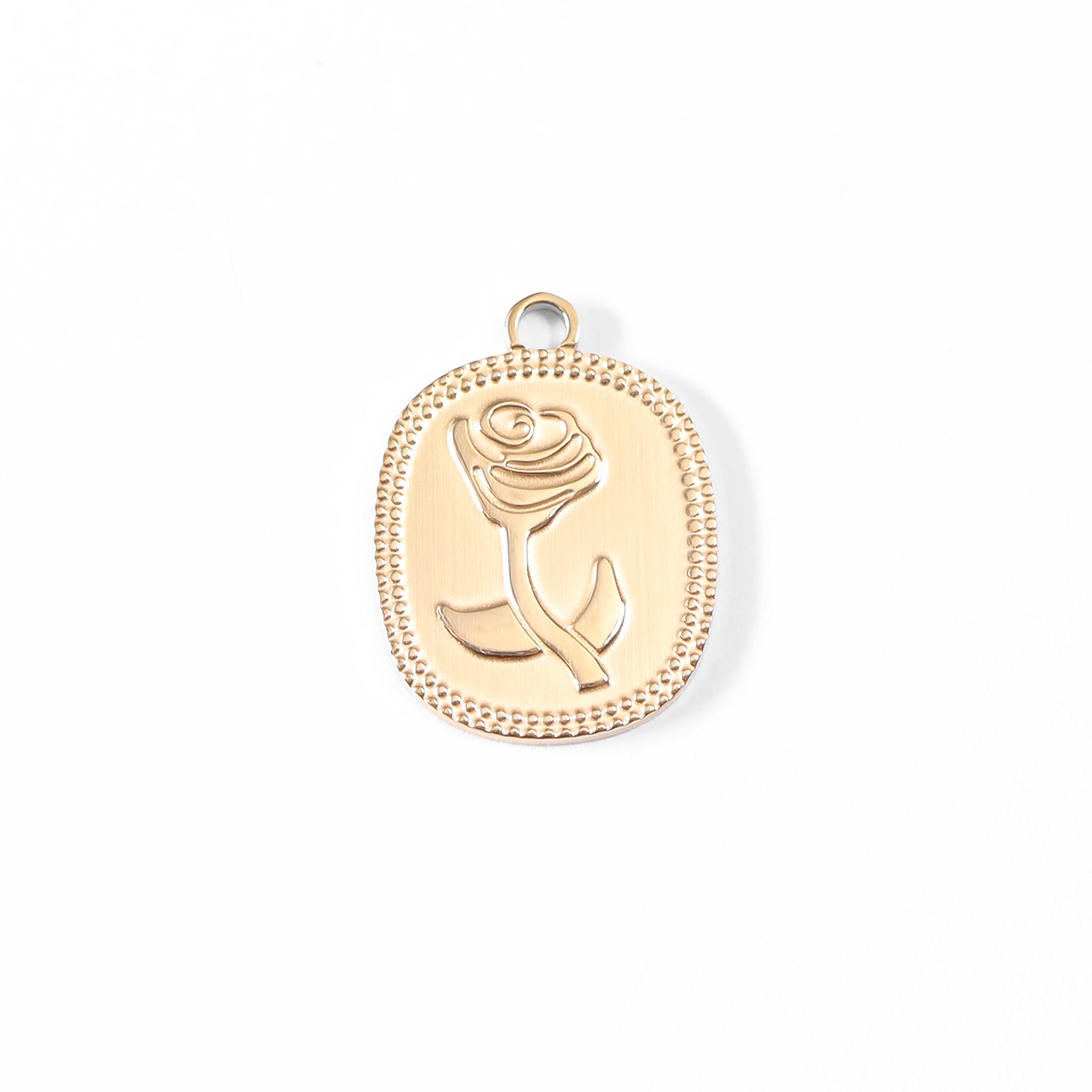 18K Gold PVD Stainless Steel Rectangle Rose Charm