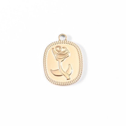 18K Gold PVD Stainless Steel Rectangle Rose Charm