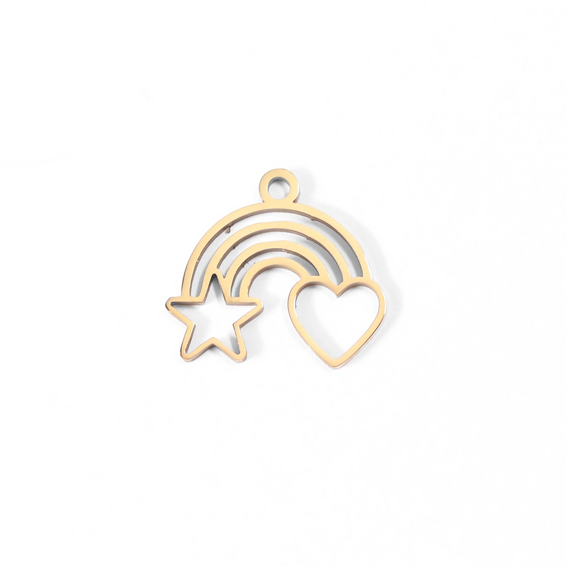 18K Gold PVD Stainless Steel Rainbow Heart and Star Charm
