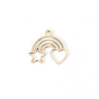 18K Gold PVD Stainless Steel Rainbow Heart and Star Charm