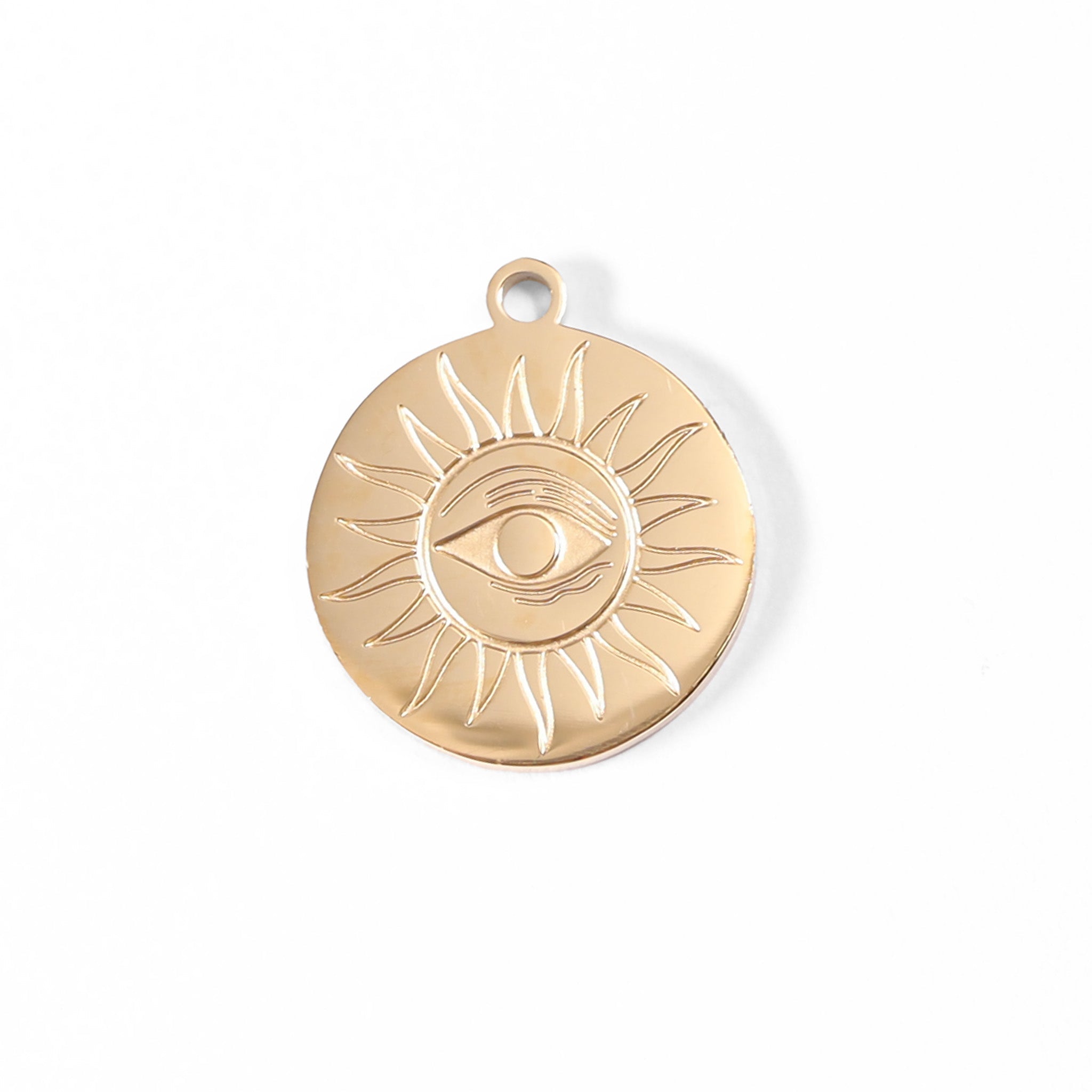 18K Gold PVD Stainless Steel Circle Sun Evil Eye Charm
