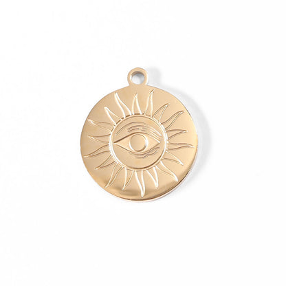18K Gold PVD Stainless Steel Circle Sun Evil Eye Charm