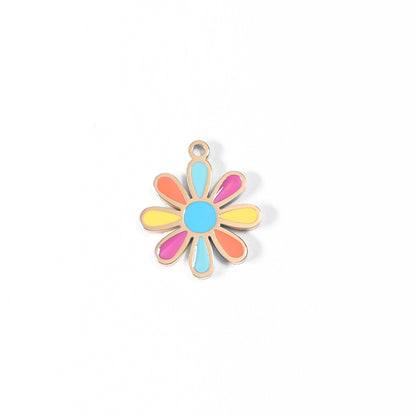 18K Gold PVD Stainless Steel Multi-Colored Epoxy Flower Charm