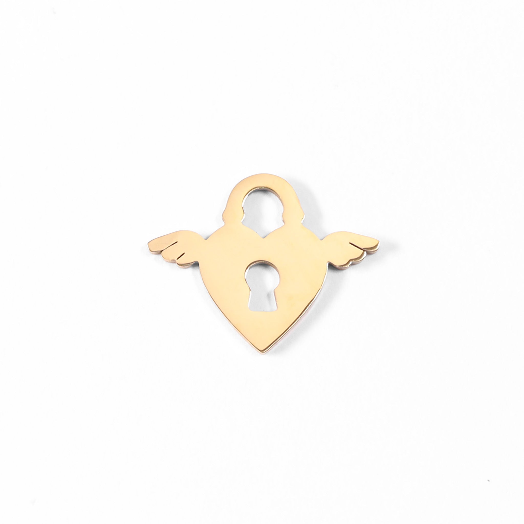18K Gold PVD Stainless Steel Winged Heart Lock Charm