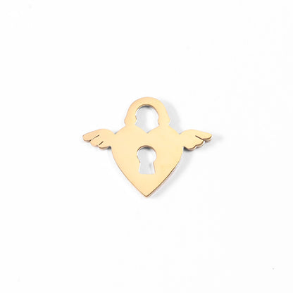 18K Gold PVD Stainless Steel Winged Heart Lock Charm
