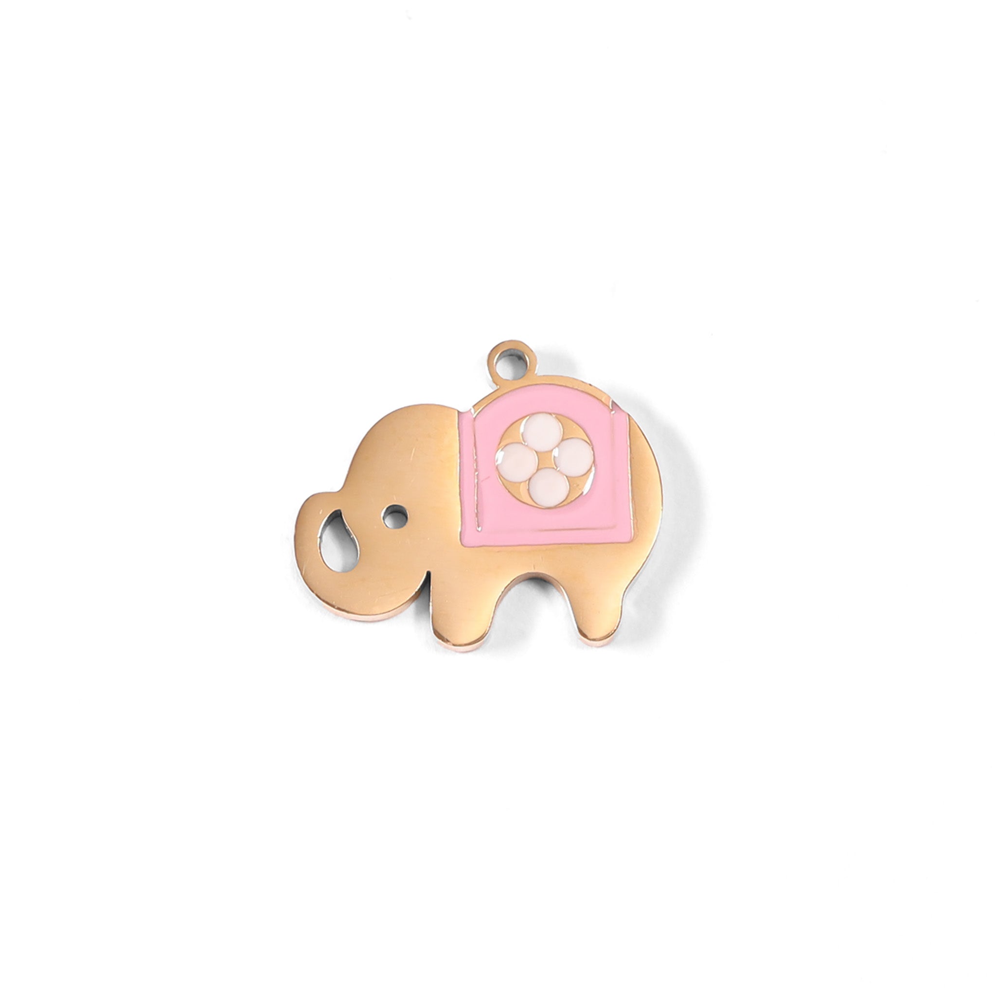 18K Gold PVD Stainless Steel Pink Epoxy Elephant Charm