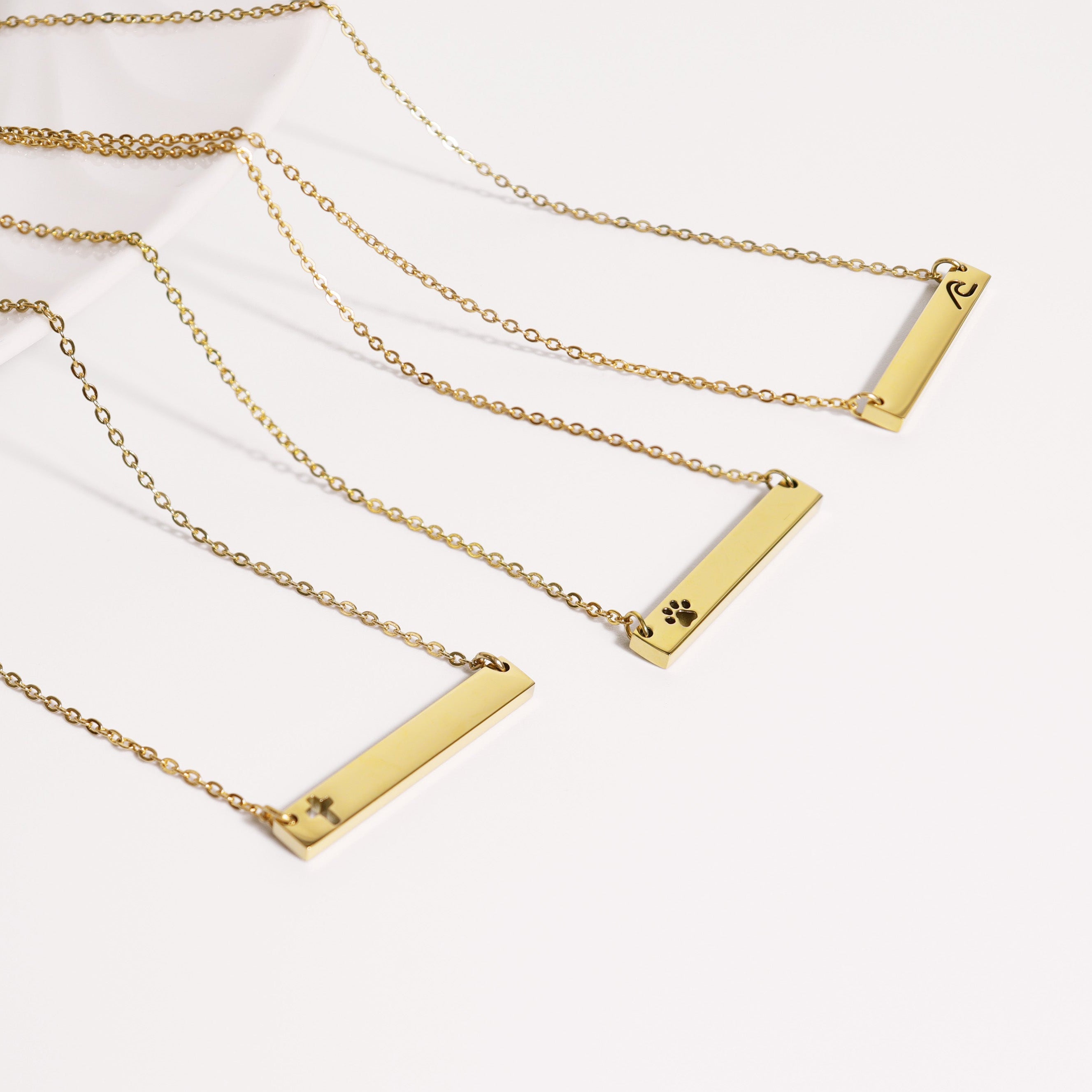 18K Gold PVD Stainless Steel Cutout Cross Blank Bar Necklace