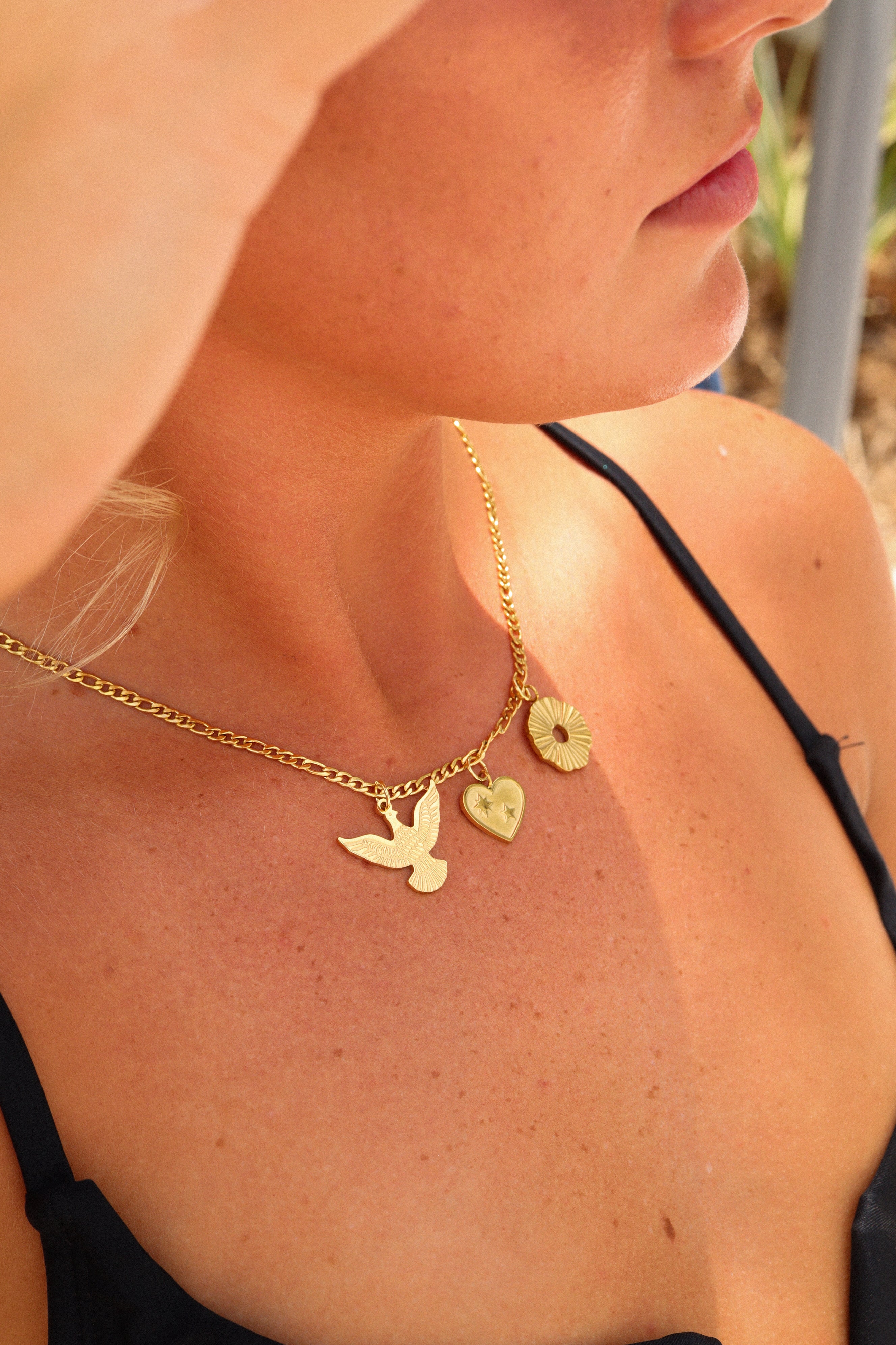 18K Gold PVD Coated Stainless Steel Heart with Stars Charm