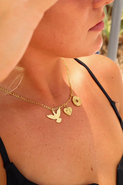 18K Gold PVD Coated Stainless Steel Heart with Stars Charm