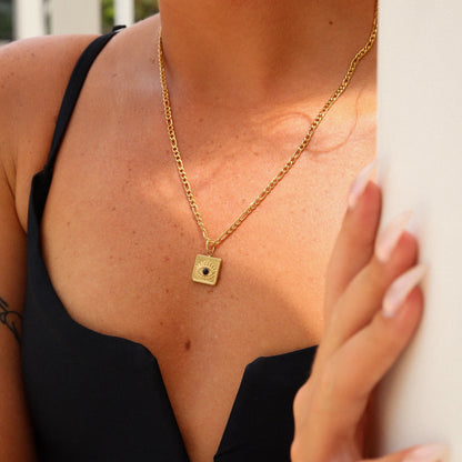 18K Gold PVD Stainless Steel Square Black Stone Evil Eye Charm