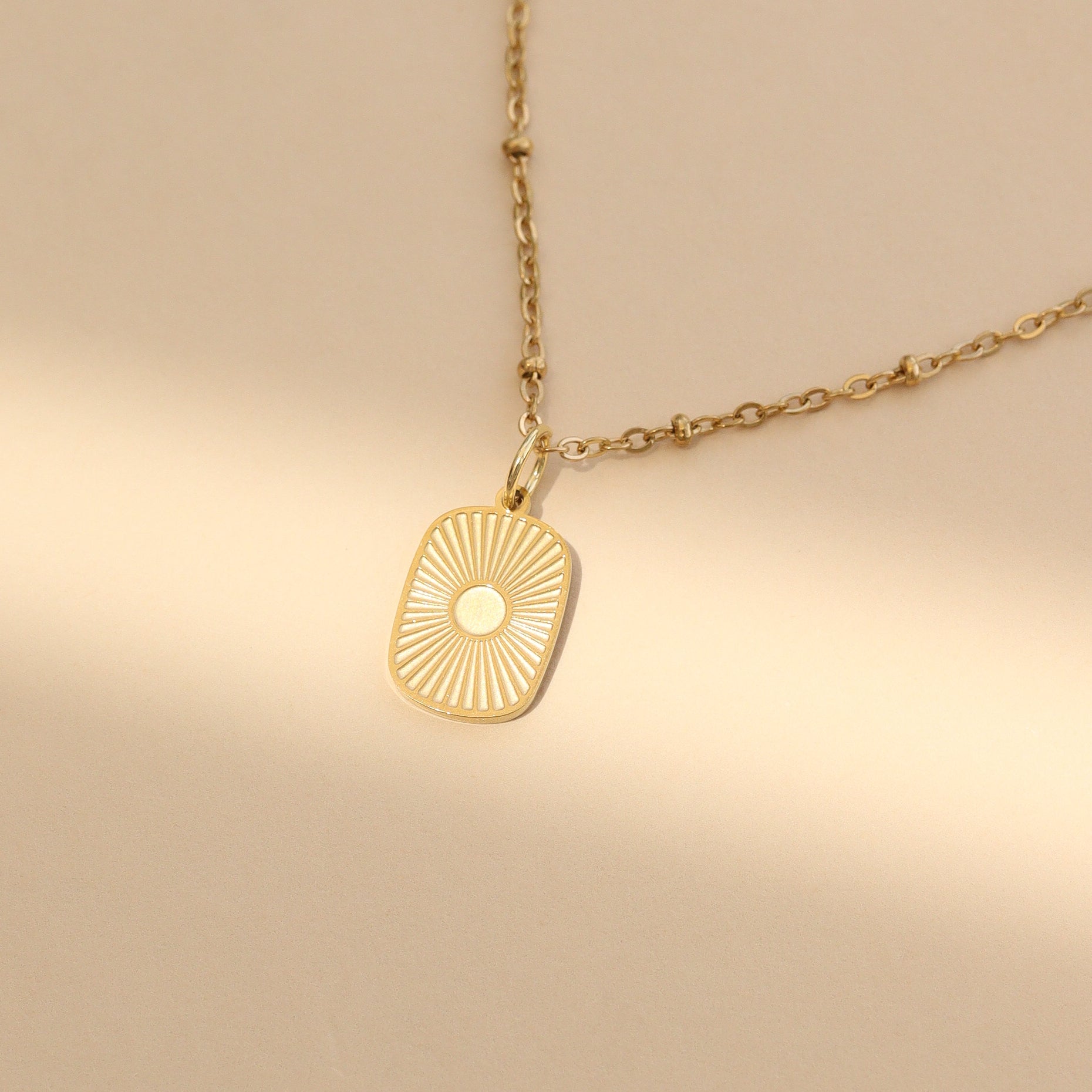18K Gold PVD Stainless Steel Sunburst Medallion Charm