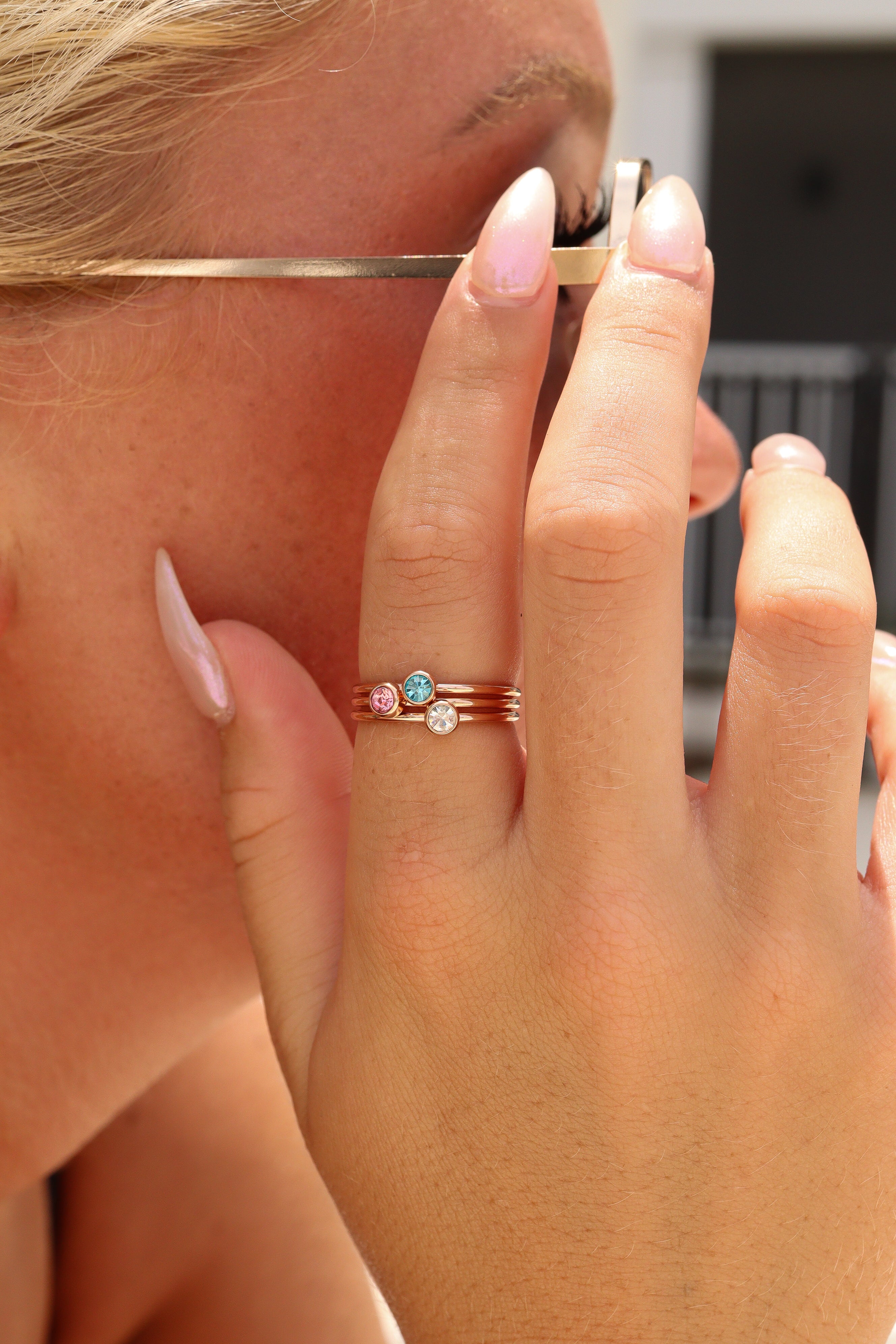 18k Rose Gold PVD Coated Stainless Steel Birthstone Stacking Ring
