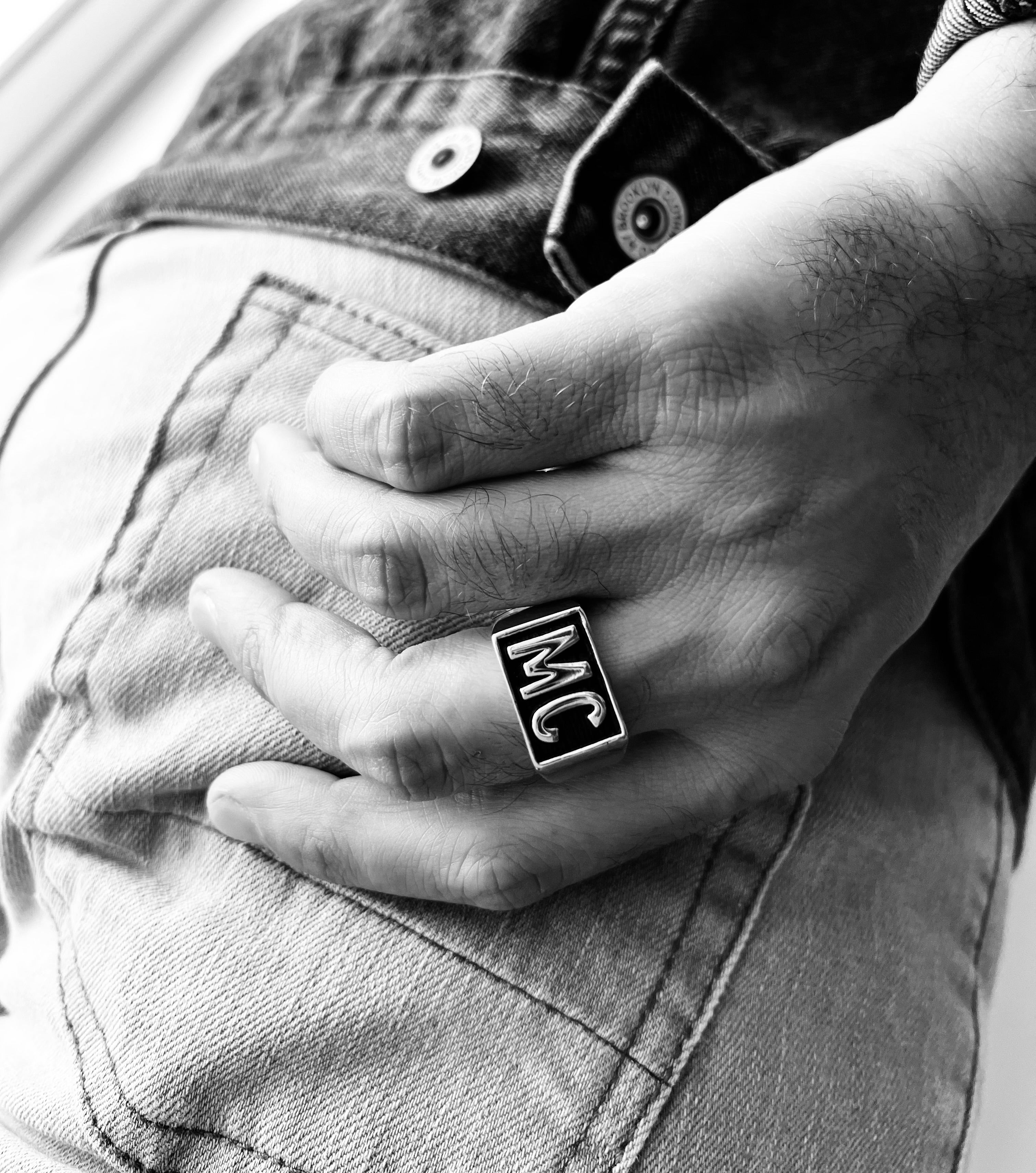 Stainless Steel Motorcycle Club "MC" Insignia Signet Ring