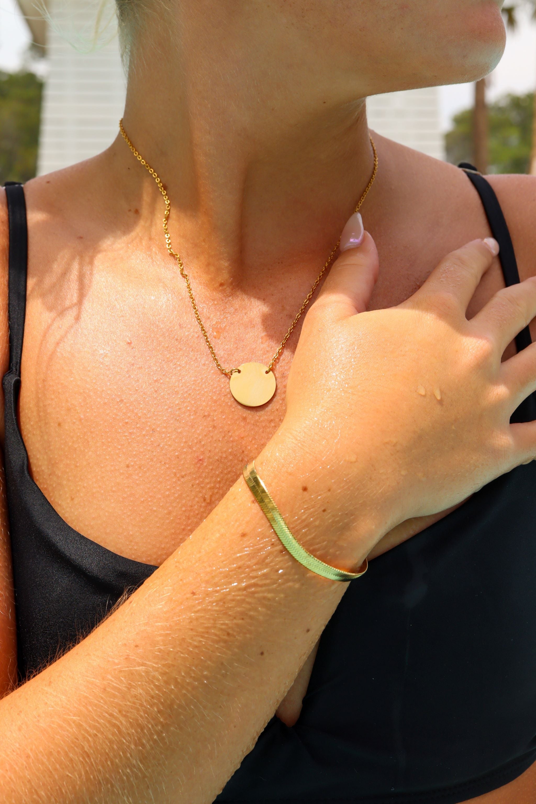 18K Gold PVD Stainless Steel Blank Circle Necklace