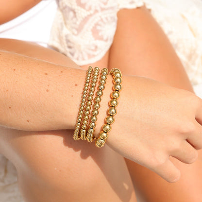 18K Gold PVD Stainless Steel Beaded Stretch Bracelet