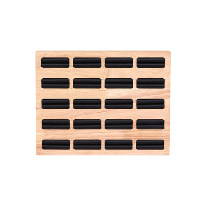 Natural Wood & Leather 20 Unit Slotted Ring Display