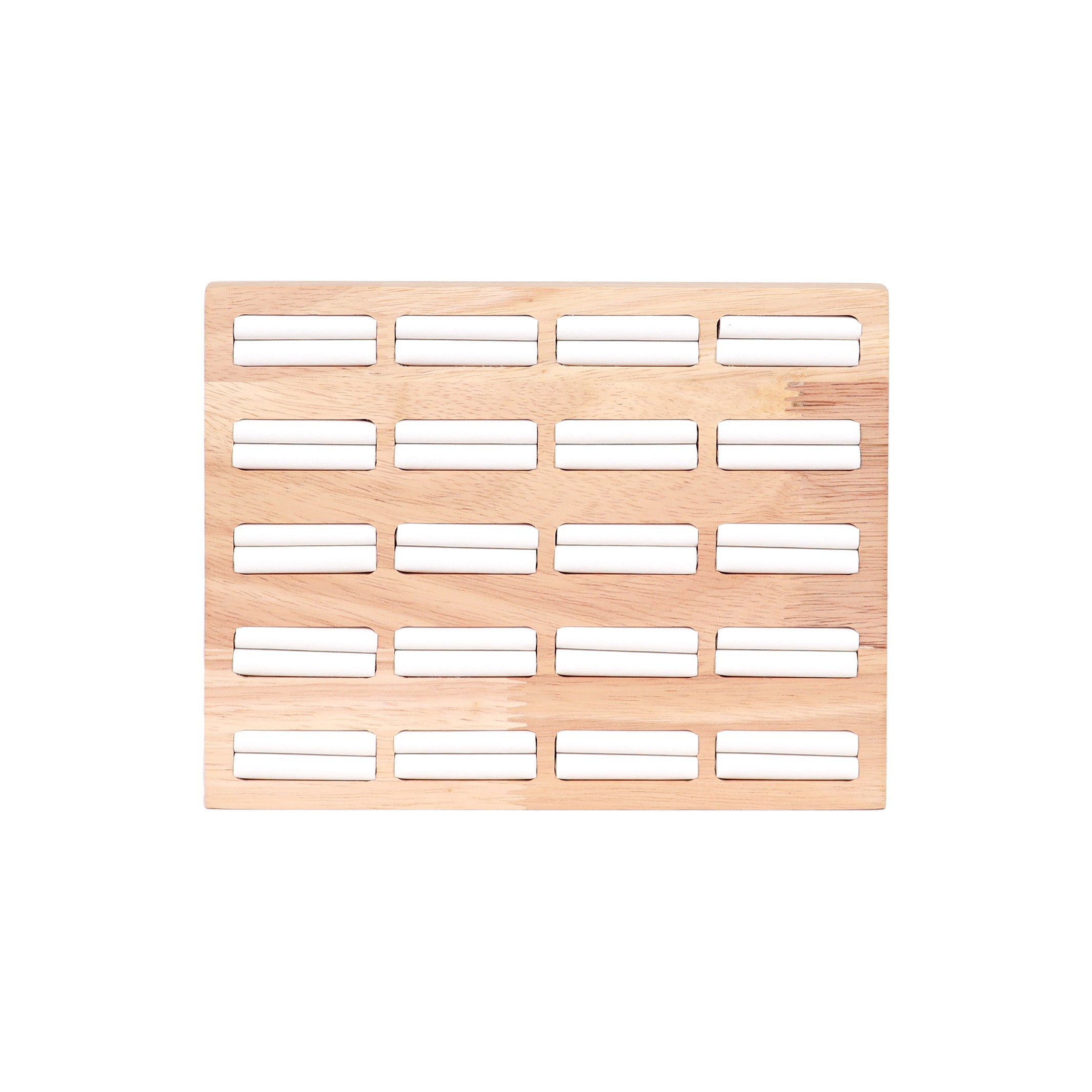 Natural Wood & Leather 20 Unit Slotted Ring Display