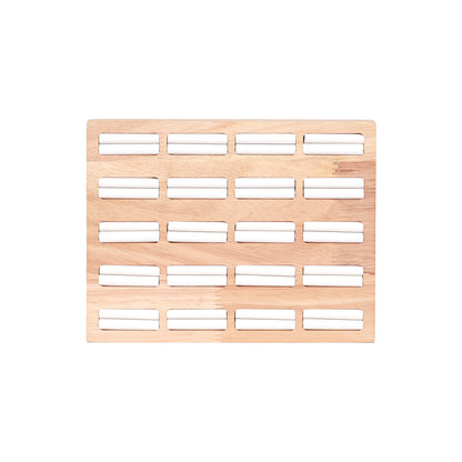 Natural Wood & Leather 20 Unit Slotted Ring Display