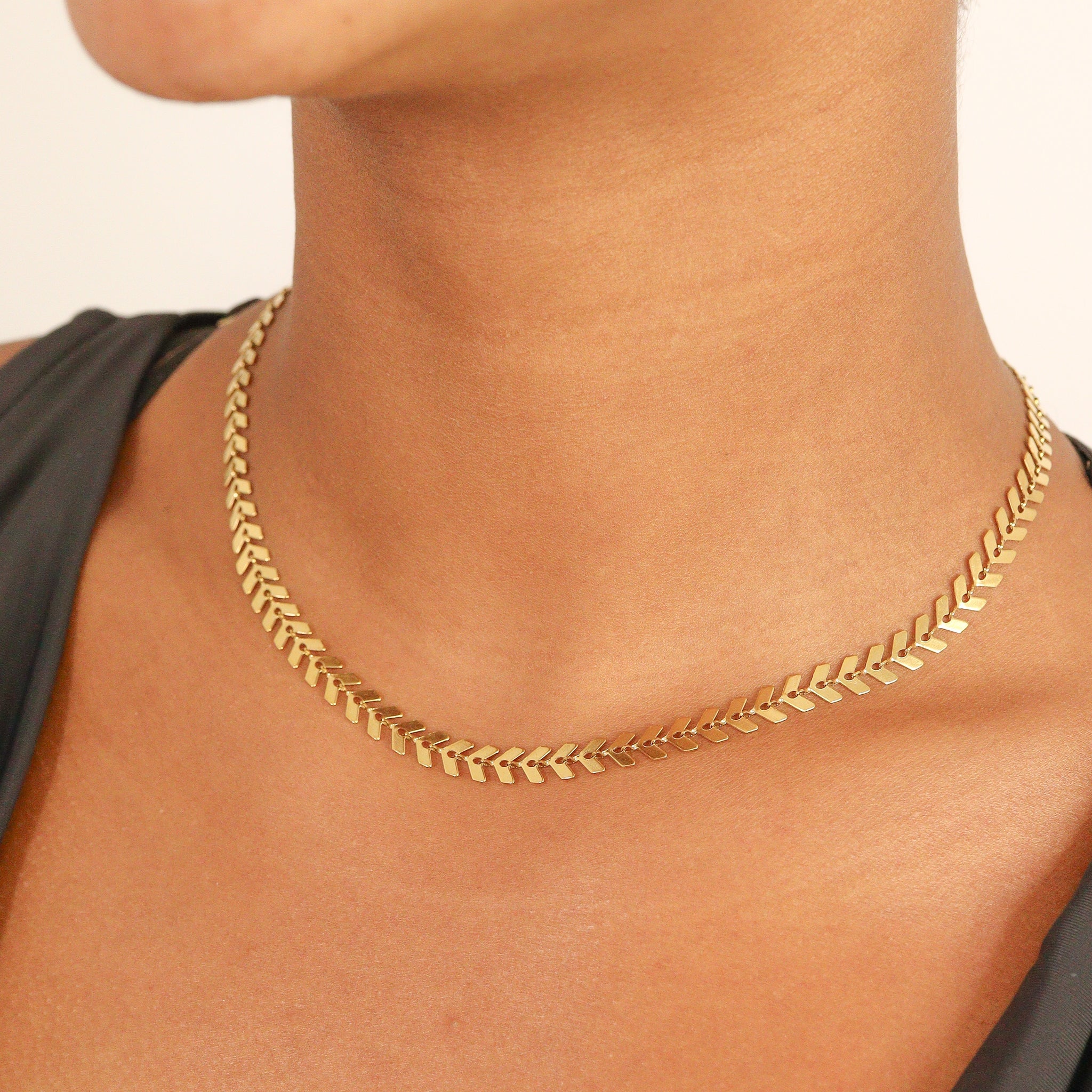 18K Gold PVD Stainless Steel Chevron Chain Necklace
