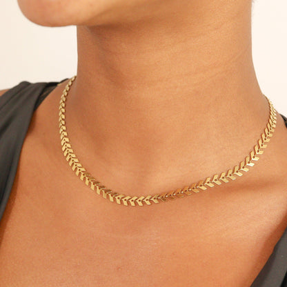 18K Gold PVD Stainless Steel Chevron Chain Necklace