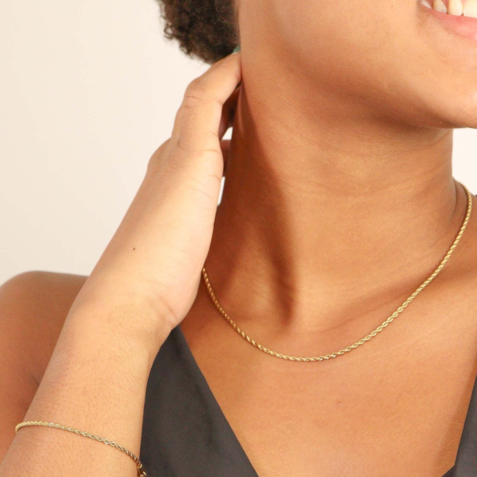 18K Gold PVD Stainless Steel Rope Chain Necklace