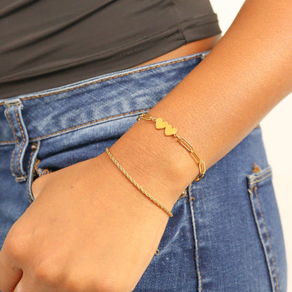 Stainless Steel Engravable 2 Heart Paperclip Bracelet
