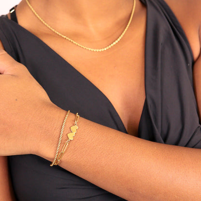 Stainless Steel Engravable 2 Heart Paperclip Bracelet