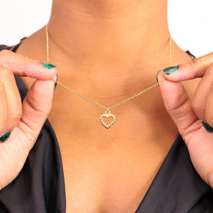 18K Gold PVD Stainless Steel Textured Heart Charm