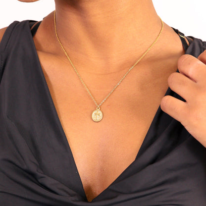 18K Gold PVD Stainless Steel Textured Medallion Cross Charm
