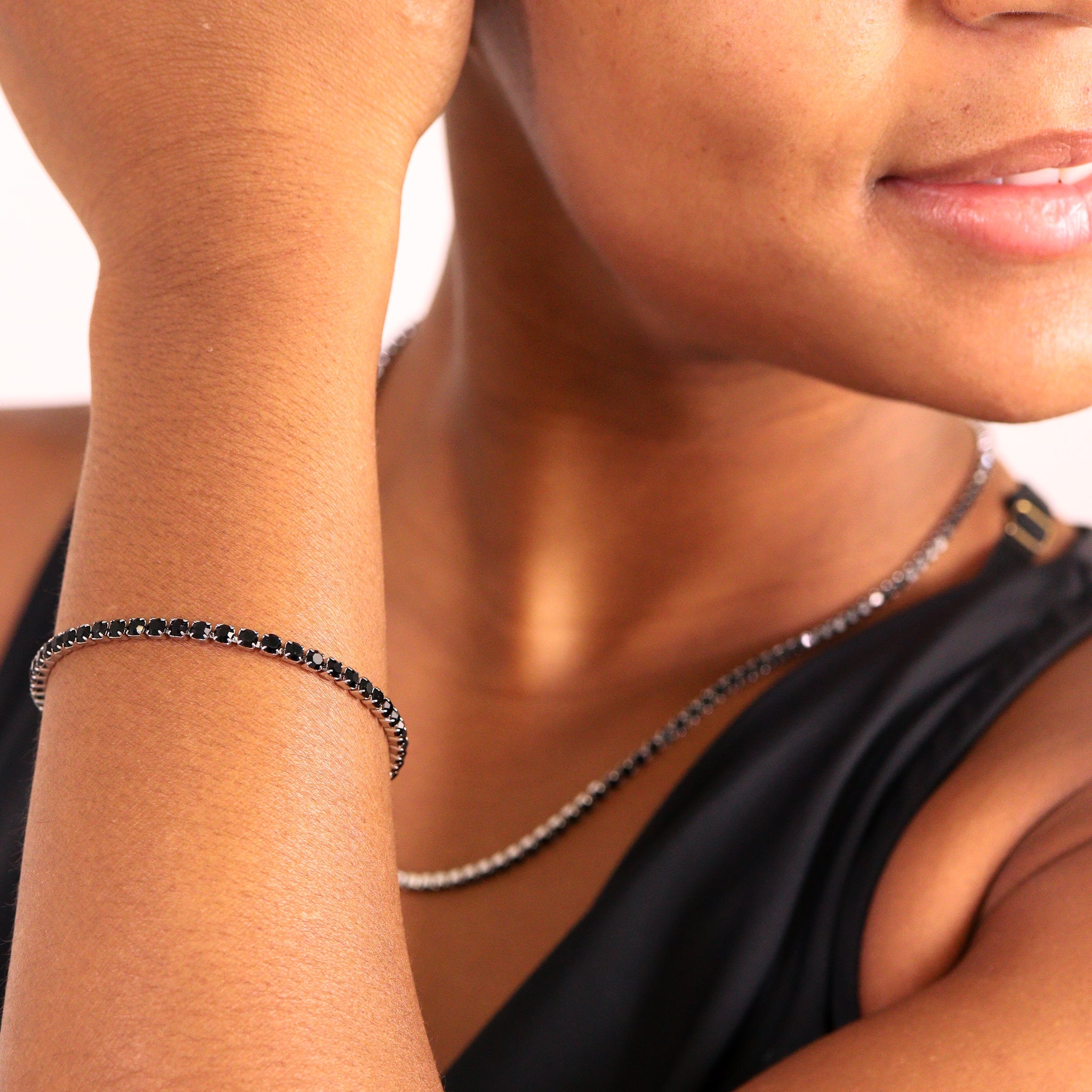 Stainless Steel Jet Rhinestone Tennis Chain Bracelet