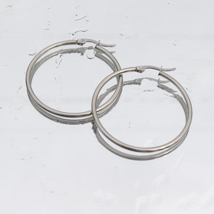 18K Gold PVD Stainless Steel Round Tube Hoop Earrings