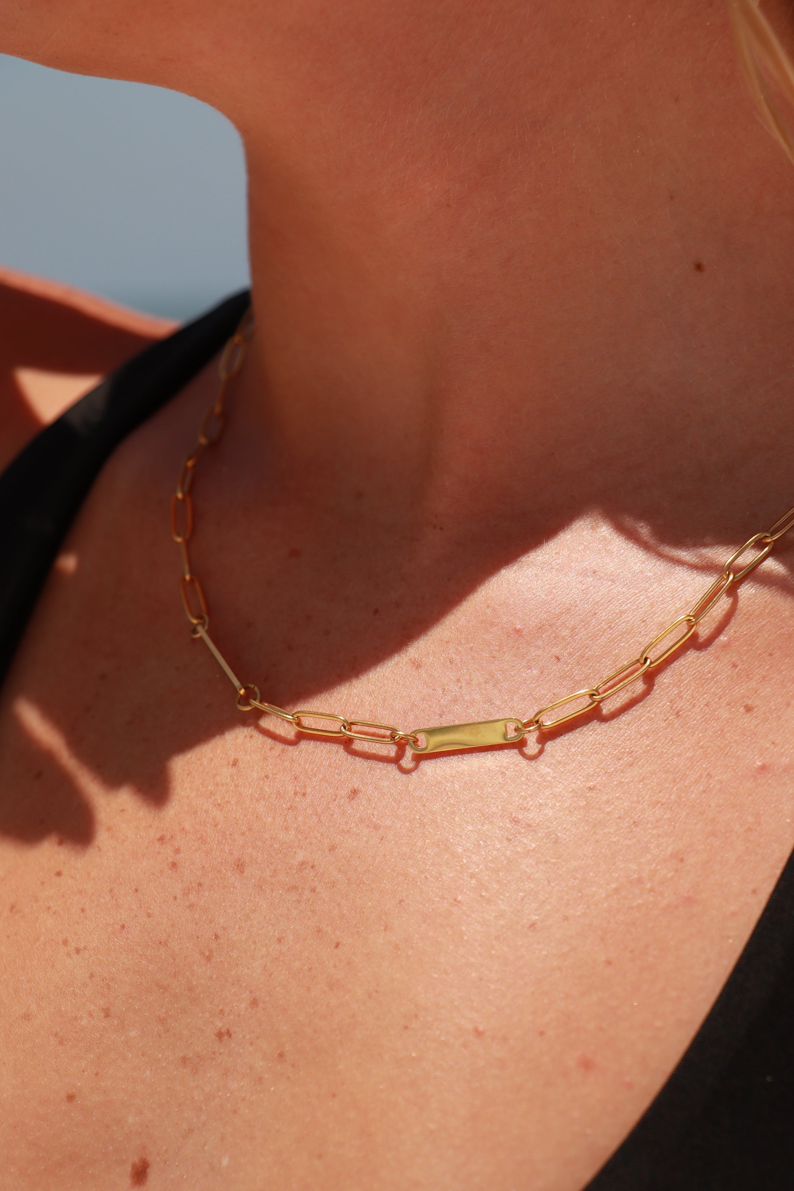 18K Gold PVD Stainless Steel Engravable Paperclip 2 Bar Necklace