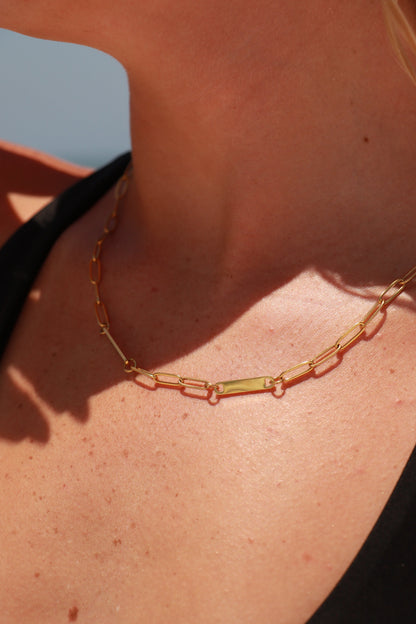 18K Gold PVD Stainless Steel Engravable Paperclip 2 Bar Necklace