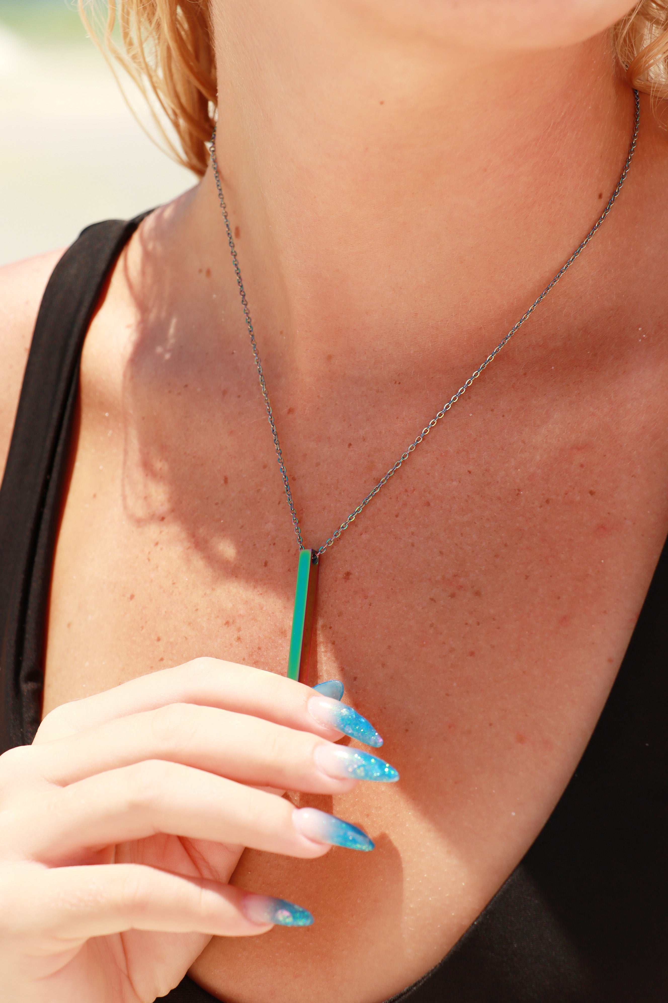 18K Gold PVD Stainless Steel Square 4 Sided Vertical Blank Bar Necklace