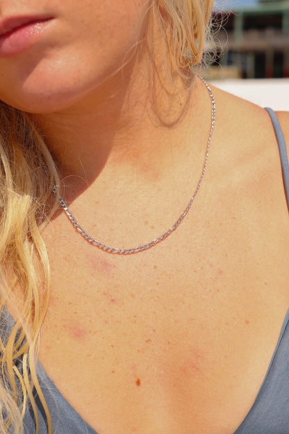 Sterling Silver Platinum Plated Diamond Cut Figaro Chain