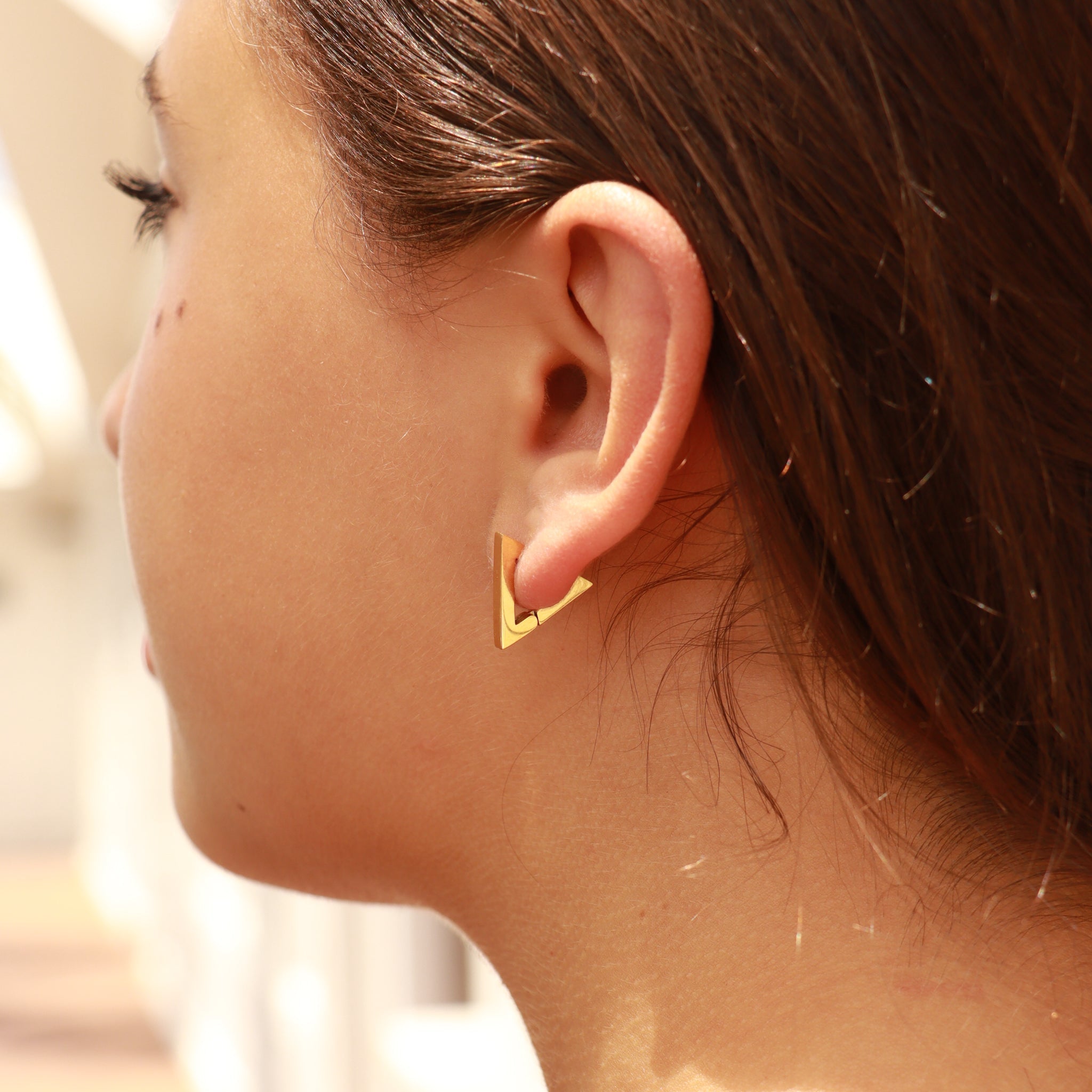 18K Gold PVD Stainless Steel Triangle Huggie Earrings