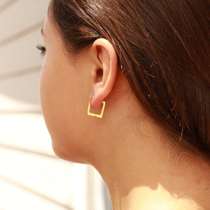 18K Gold PVD Stainless Steel Square Huggie Earrings