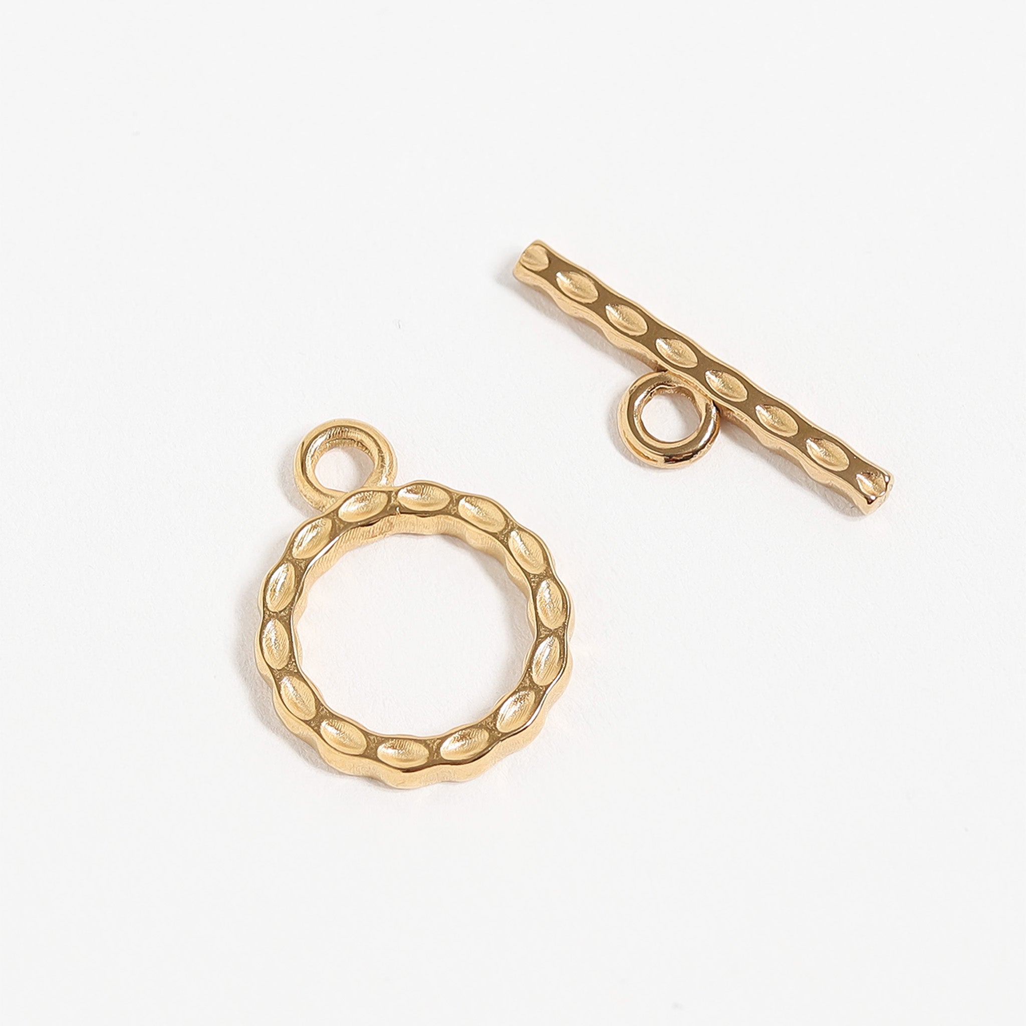 18K Gold PVD Stainless Steel Textured Circle Toggle Clasp