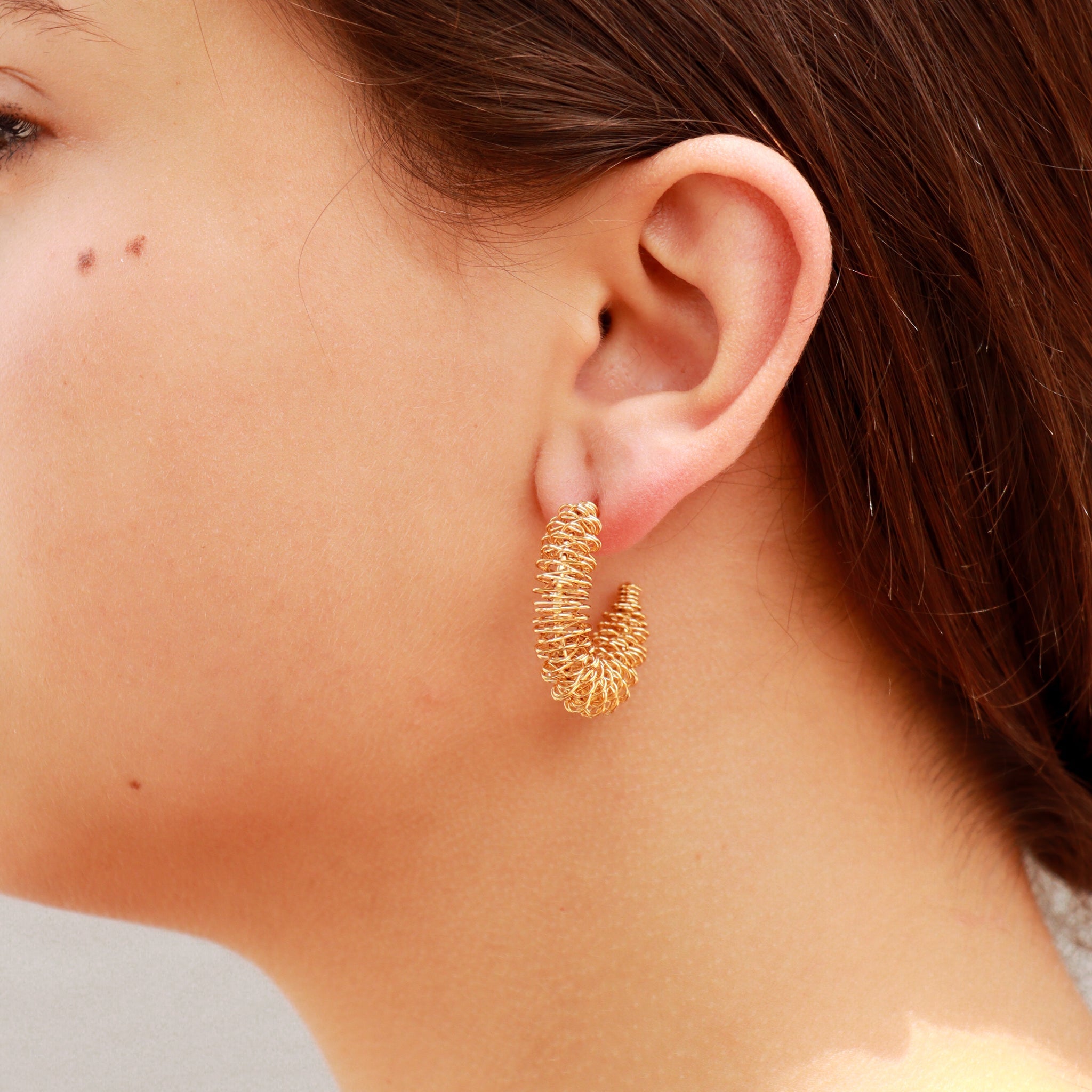 18K Gold PVD Stainless Steel Wired Statement Hoop Earrings