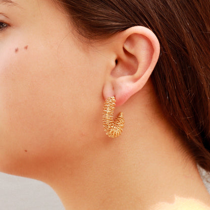 18K Gold PVD Stainless Steel Wired Statement Hoop Earrings