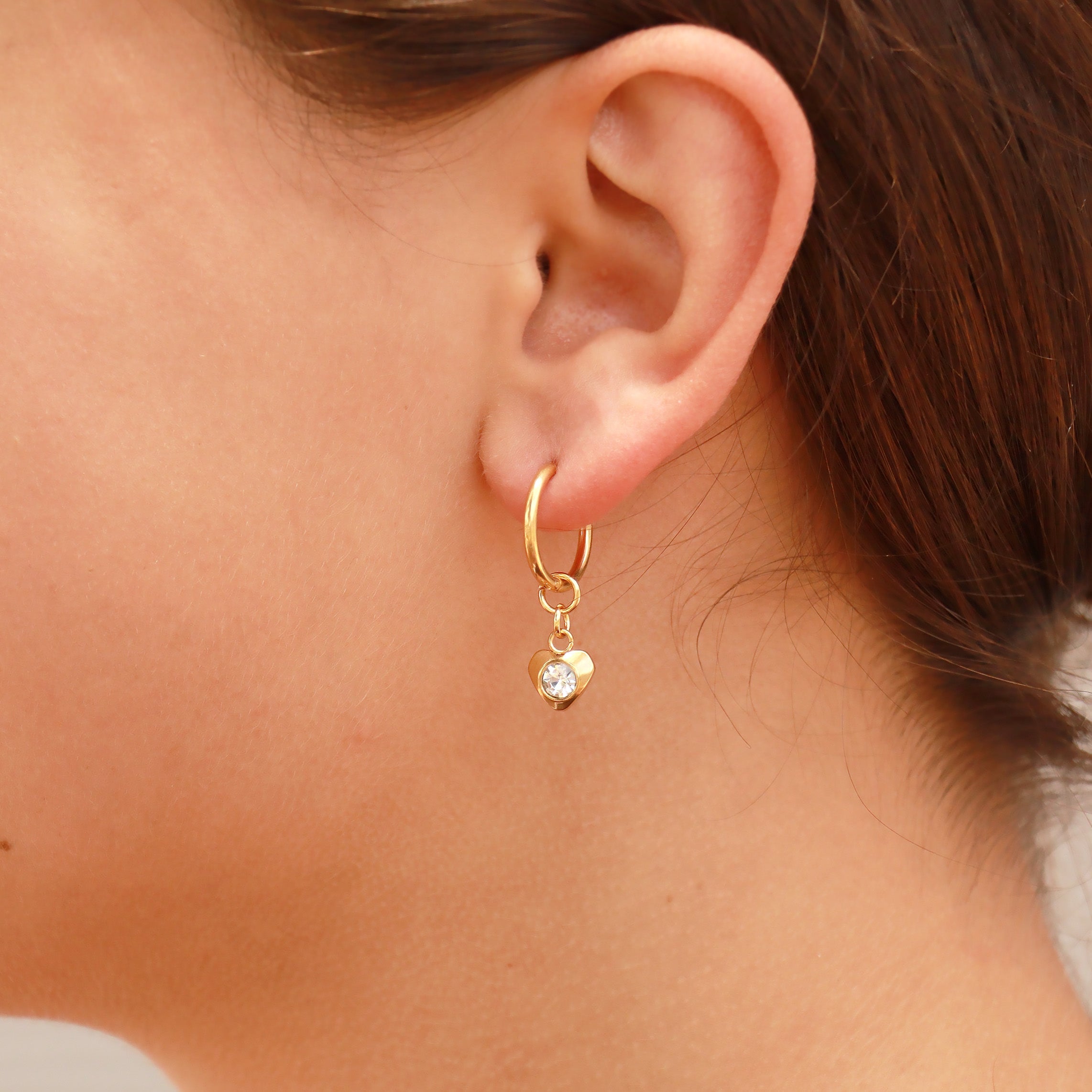 18K Gold PVD Stainless Steel CZ Heart Pendant Huggie Earrings