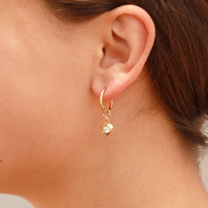 18K Gold PVD Stainless Steel CZ Heart Pendant Huggie Earrings