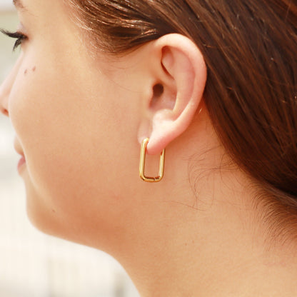 18K Gold PVD Stainless Steel Rounded Rectangle Huggie Earrings